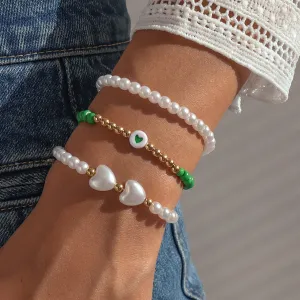 Wholesale Pearl Resin Geometric Heart Stretch Bracelet