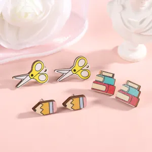 Wholesale Pencil Book Type Wooden Teachers Day Earrings
