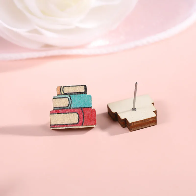 Wholesale Pencil Book Type Wooden Teachers Day Earrings