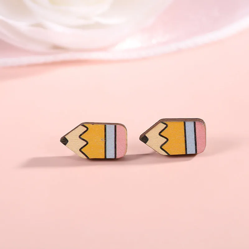 Wholesale Pencil Book Type Wooden Teachers Day Earrings