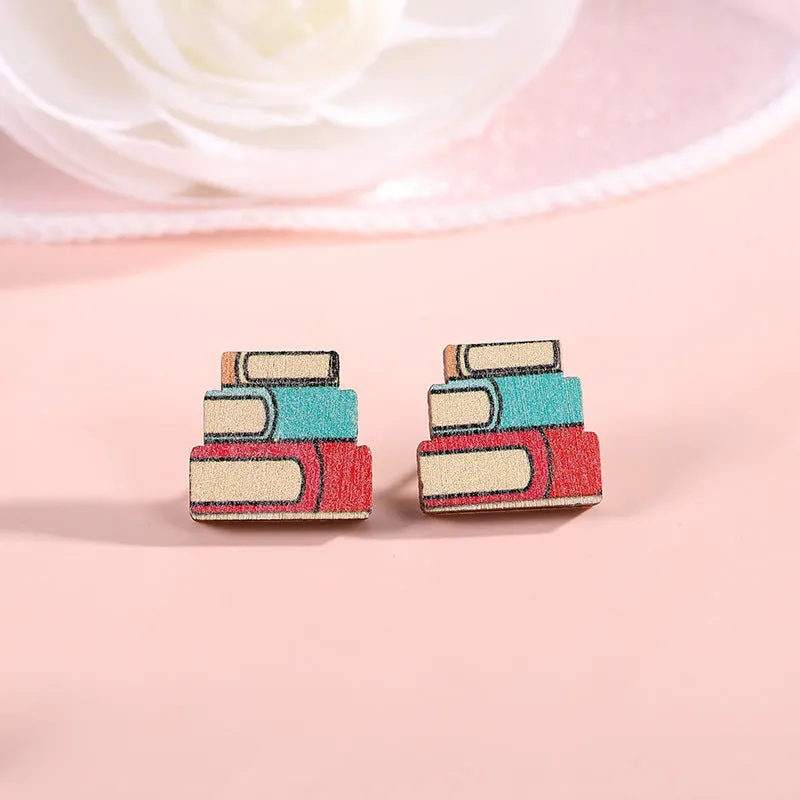Wholesale Pencil Book Type Wooden Teachers Day Earrings