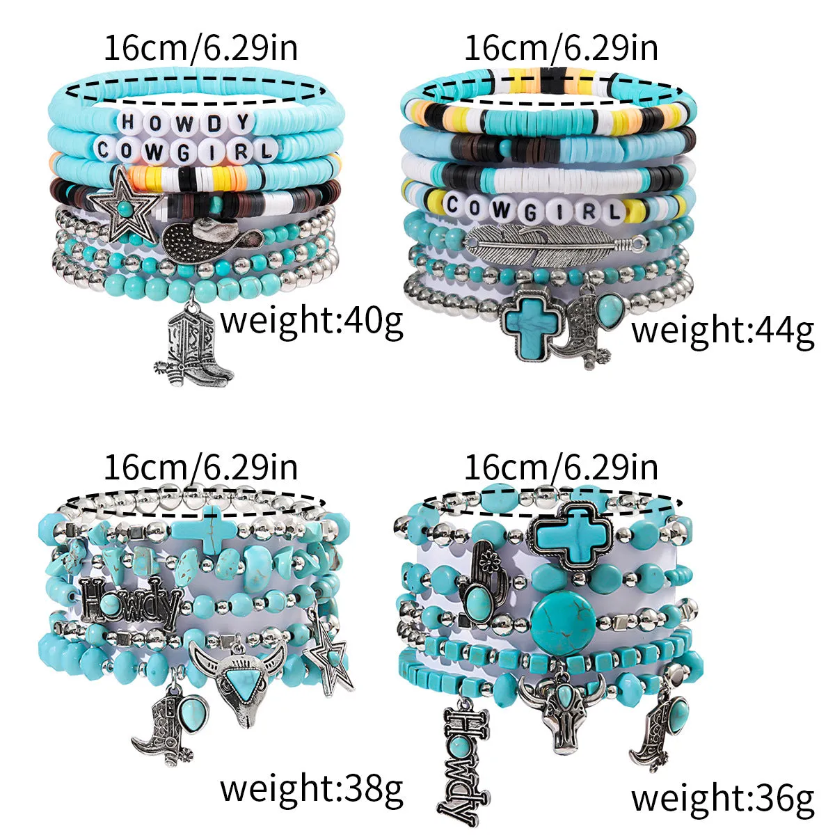 Wholesale Personalized Bull Head Turquoise Beaded Elastic Bracelet Set