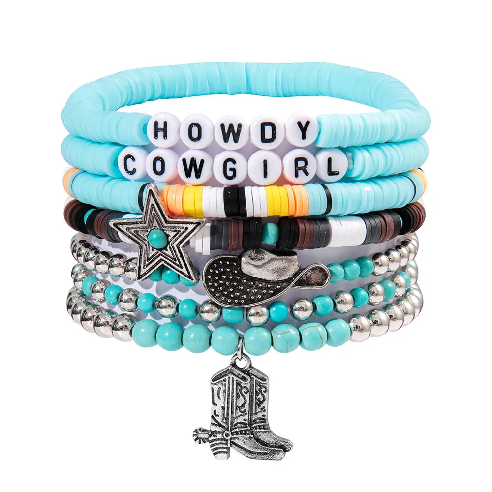 Wholesale Personalized Bull Head Turquoise Beaded Elastic Bracelet Set