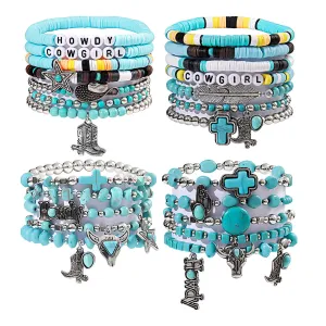 Wholesale Personalized Bull Head Turquoise Beaded Elastic Bracelet Set