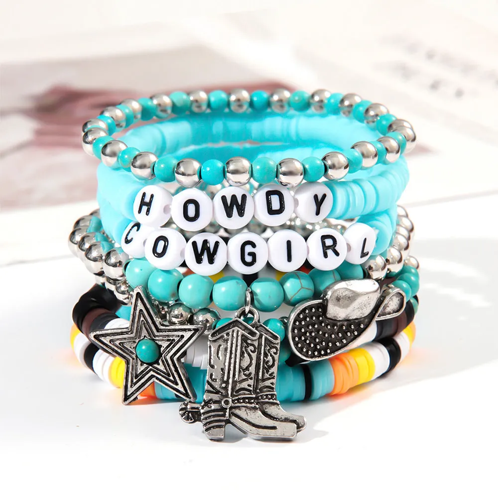 Wholesale Personalized Bull Head Turquoise Beaded Elastic Bracelet Set