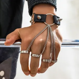 Wholesale personalized finger Cuban Bracelet Men's fashionable leather rivet bracelet hip hop niche cross-border Men's bracelet