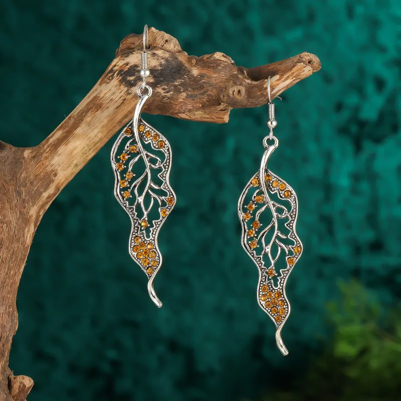 Wholesale Personalized Long Leaf Simple Inlaid AB Color Diamond Earrings