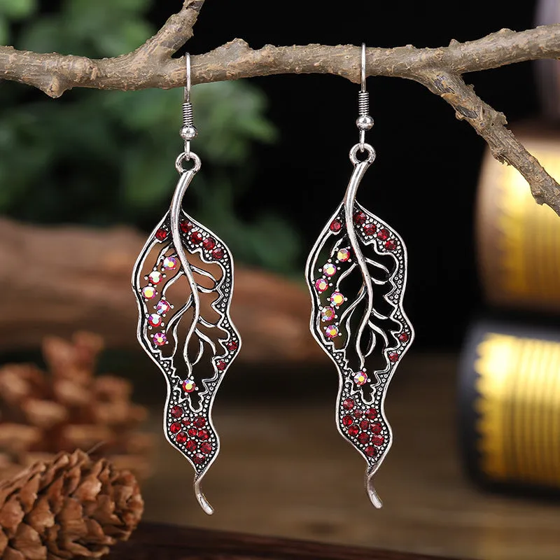 Wholesale Personalized Long Leaf Simple Inlaid AB Color Diamond Earrings