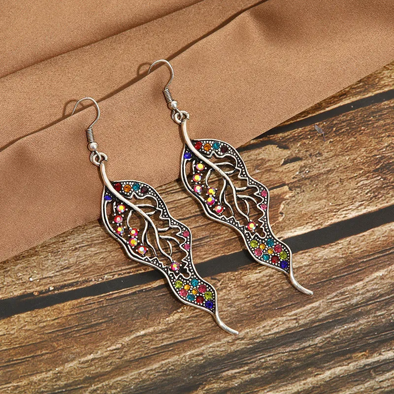 Wholesale Personalized Long Leaf Simple Inlaid AB Color Diamond Earrings
