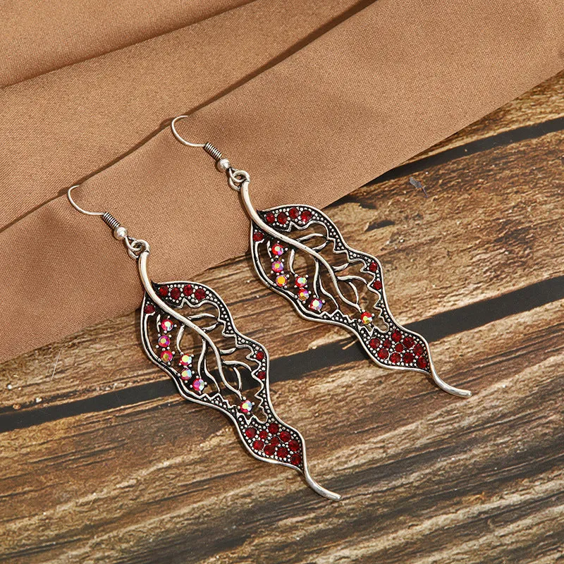 Wholesale Personalized Long Leaf Simple Inlaid AB Color Diamond Earrings
