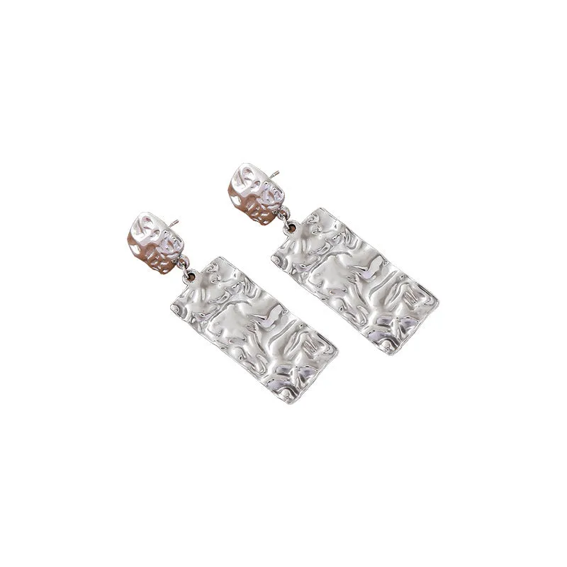 Wholesale Personalized Retro Design Titanium Steel Gold-plated Long Square Pleated Earrings