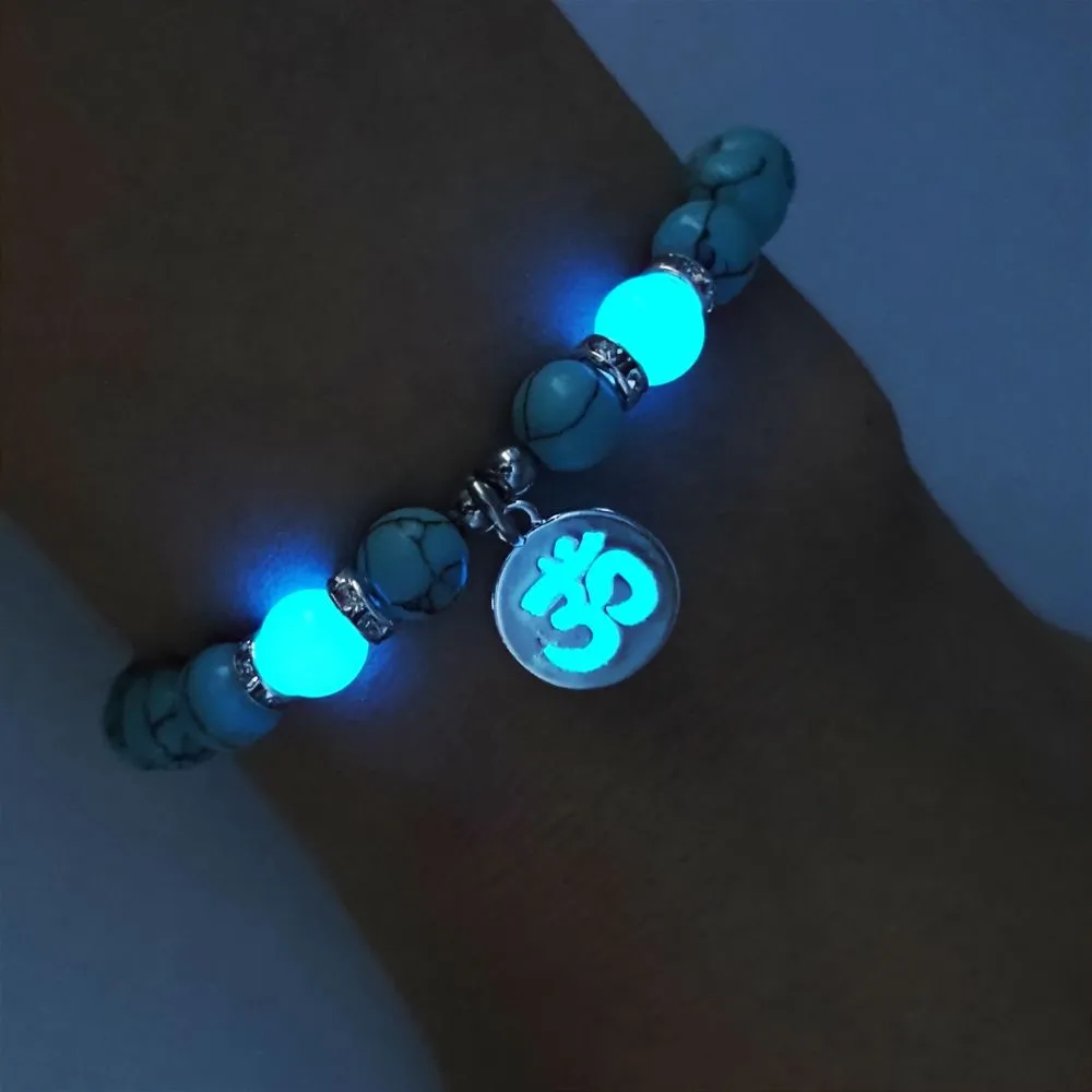 Wholesale Personalized Trendy Letters Sanskrit Luminous Pendant Elastic Bracelet