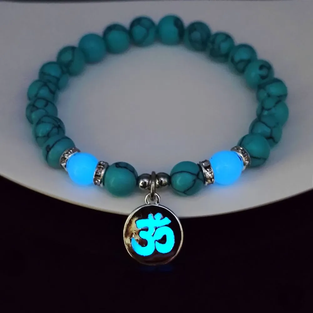 Wholesale Personalized Trendy Letters Sanskrit Luminous Pendant Elastic Bracelet