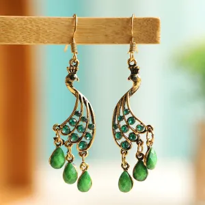Wholesale Personalized Yunnan Green Peacock Water Drop Diamond Tassel Earrings