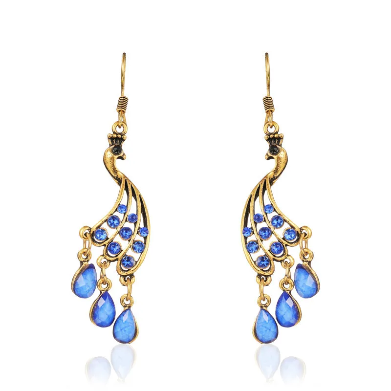 Wholesale Personalized Yunnan Green Peacock Water Drop Diamond Tassel Earrings