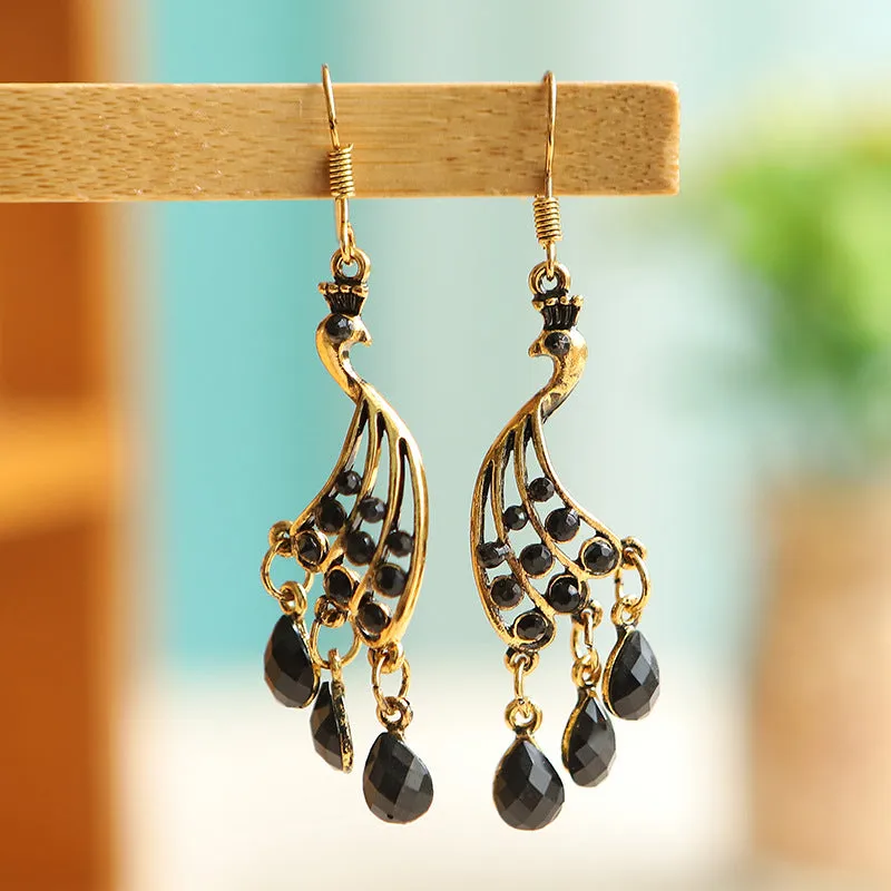 Wholesale Personalized Yunnan Green Peacock Water Drop Diamond Tassel Earrings
