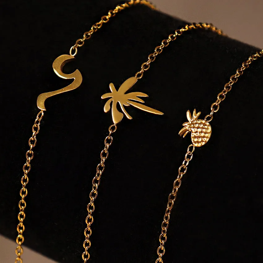 Wholesale Pineapple Seagull Coconut High Polished 18k Gold Titanium Steel Bracelet