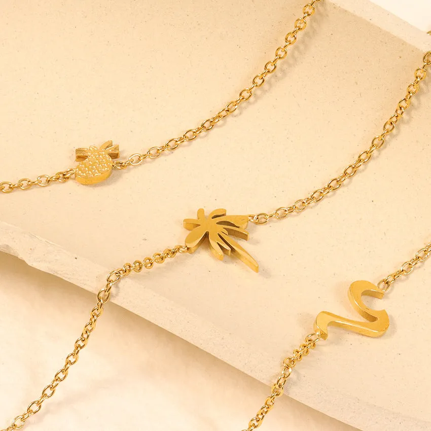 Wholesale Pineapple Seagull Coconut High Polished 18k Gold Titanium Steel Bracelet