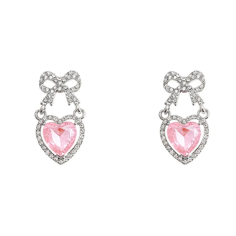 Wholesale pink love bow diamond earrings