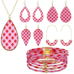 Wholesale Pink Love Series Leather Earring Alloy Bracelet Set