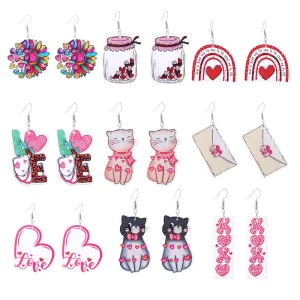 Wholesale Pink Valentine's Day Cat Envelope Double Sided Acrylic Earrings