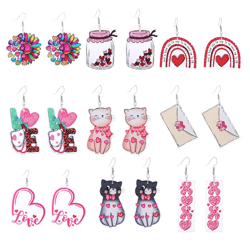 Wholesale Pink Valentine's Day Cat Envelope Double Sided Acrylic Earrings