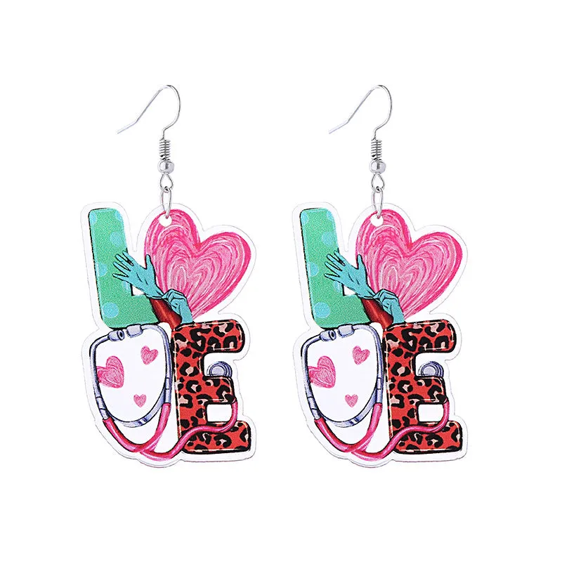Wholesale Pink Valentine's Day Cat Envelope Double Sided Acrylic Earrings