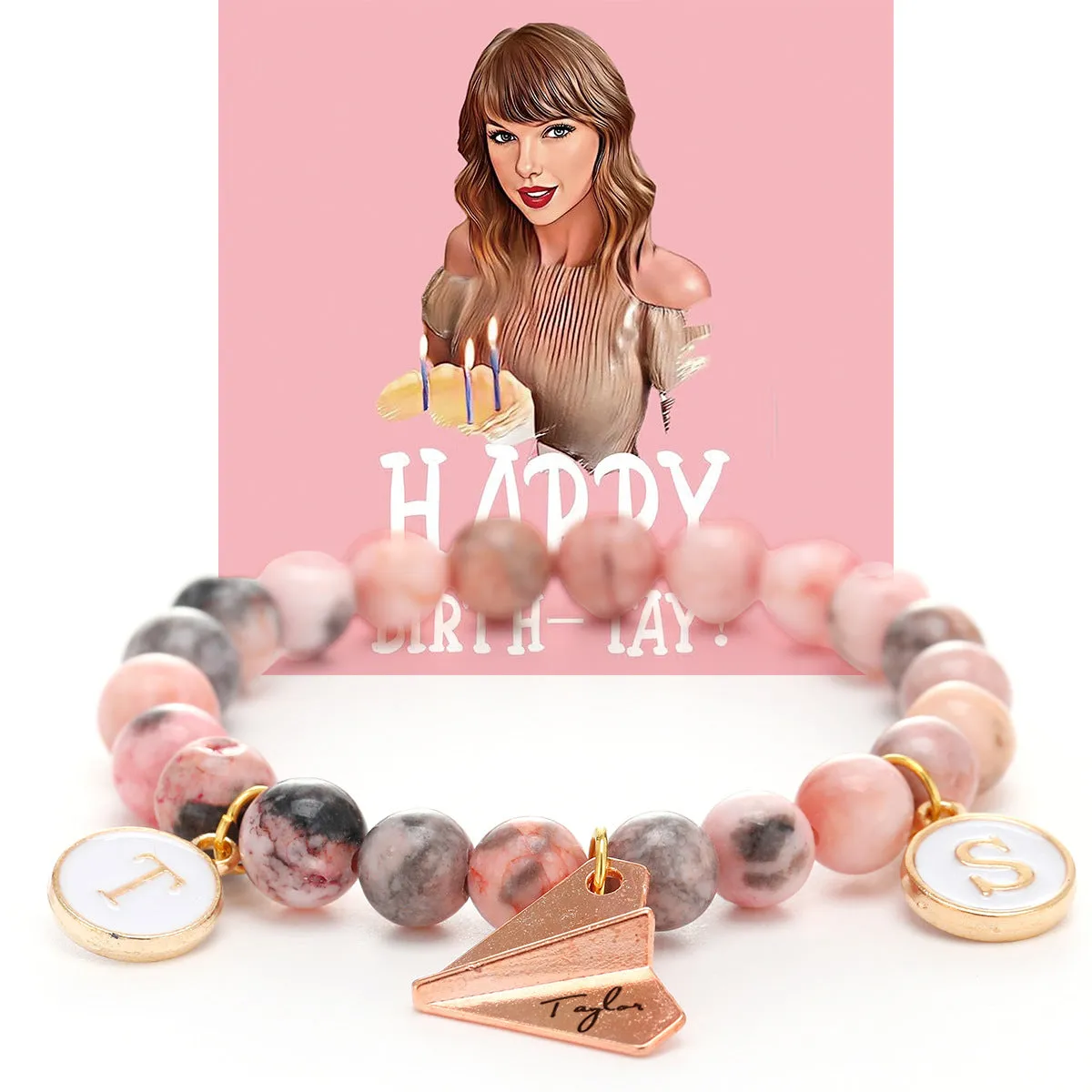 Wholesale Pink Zebra Natural Stone Taylor Bracelet