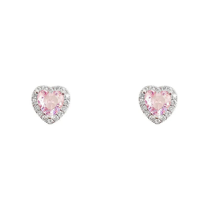 Wholesale Pink Zircon Heart Earrings