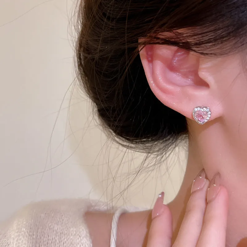 Wholesale Pink Zircon Heart Earrings