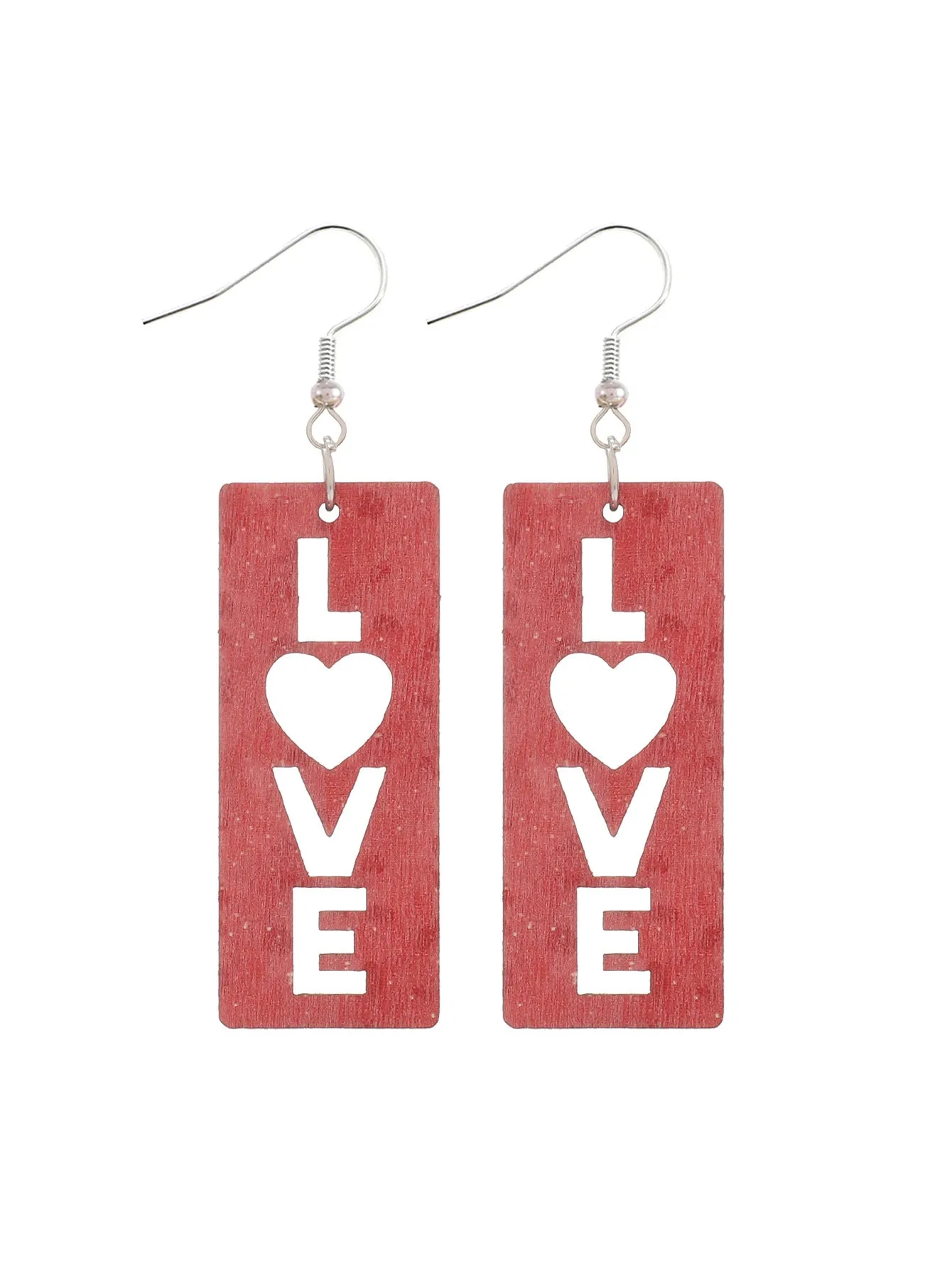 Wholesale Plaid Striped English Letter LOVE Wooden Heart-shaped Earrings