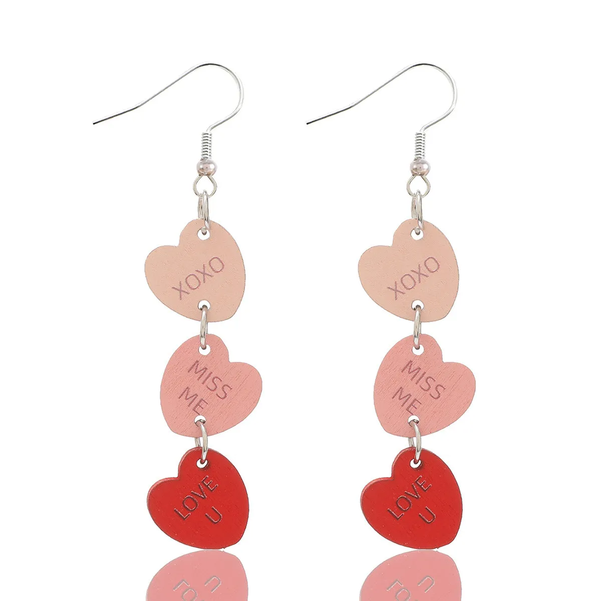 Wholesale Plaid Striped English Letter LOVE Wooden Heart-shaped Earrings