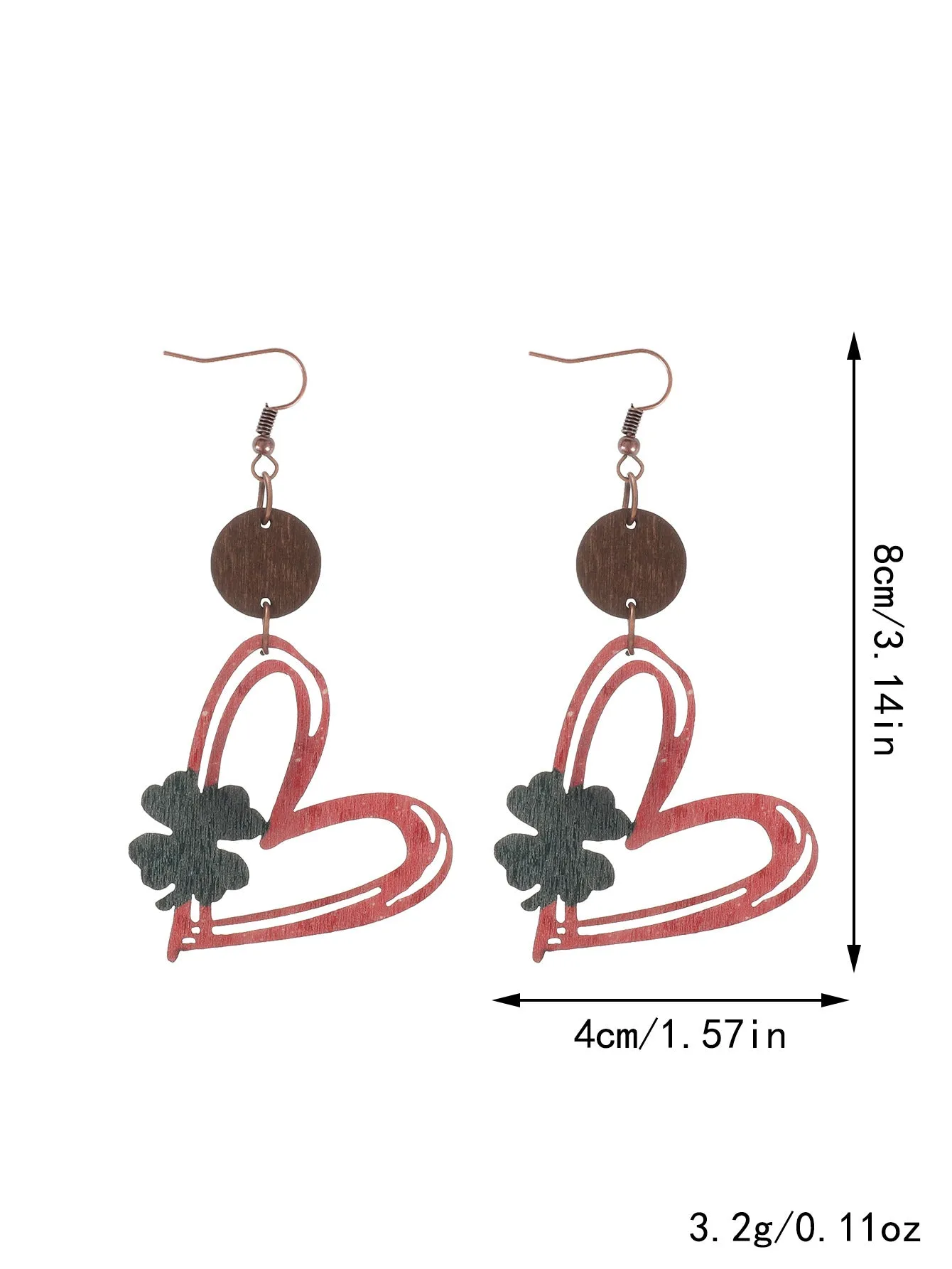Wholesale Plaid Striped English Letter LOVE Wooden Heart-shaped Earrings