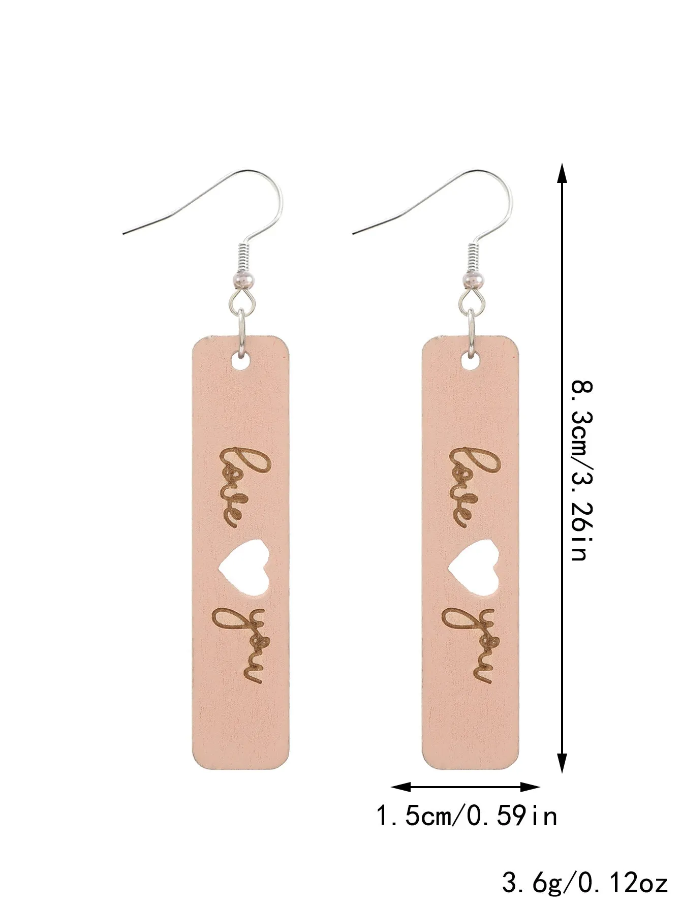 Wholesale Plaid Striped English Letter LOVE Wooden Heart-shaped Earrings