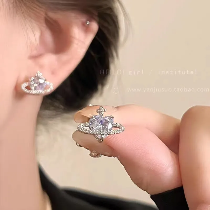 Wholesale Planet Heart Zirconia Earrings
