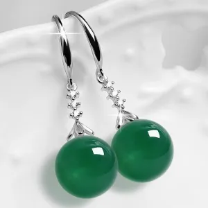 Wholesale Platinum-plated long fashionable imitation Hetian green jasper earrings