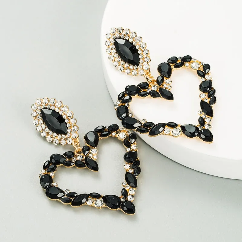 Wholesale Popular Heart-shaped Alloy Inlaid with Colored Diamonds Retro Temperament Exaggerated Super Shiny Full Diamond Earrings
