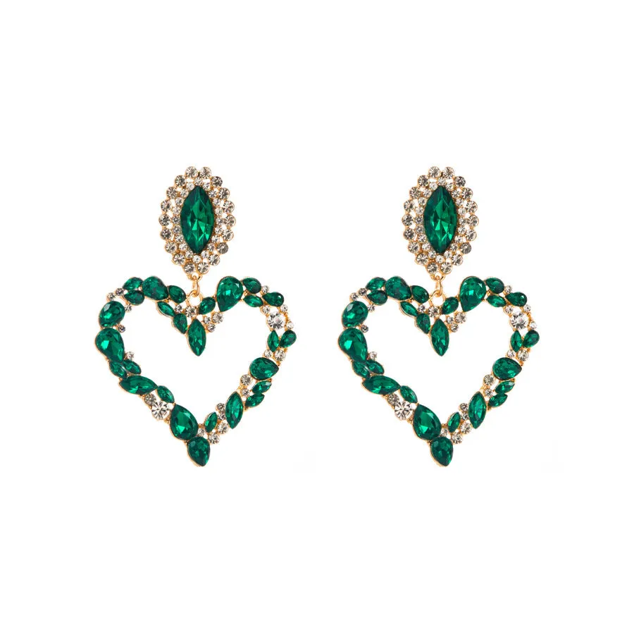 Wholesale Popular Heart-shaped Alloy Inlaid with Colored Diamonds Retro Temperament Exaggerated Super Shiny Full Diamond Earrings