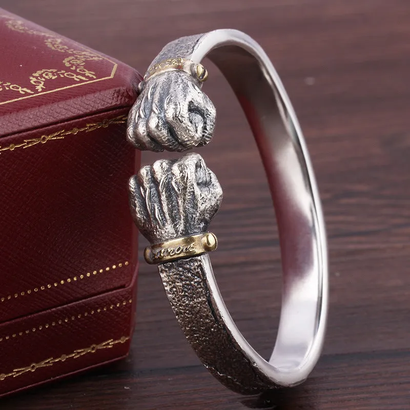 Wholesale powerful holding Silver Bracelet  personality retro solid Open Fist Power boxing bracelet