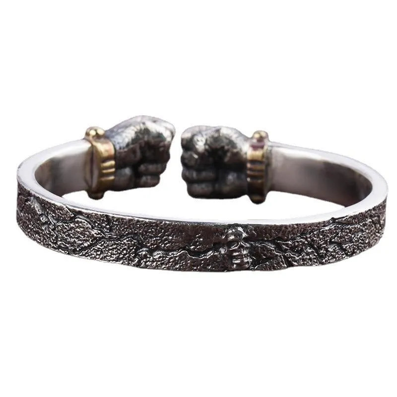 Wholesale powerful holding Silver Bracelet  personality retro solid Open Fist Power boxing bracelet