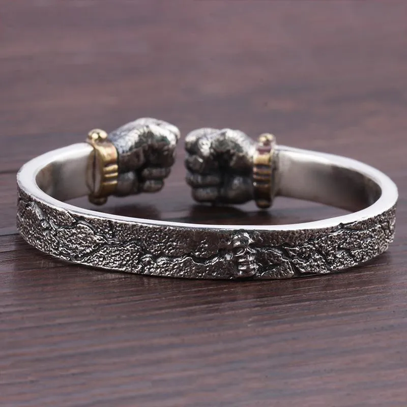 Wholesale powerful holding Silver Bracelet  personality retro solid Open Fist Power boxing bracelet