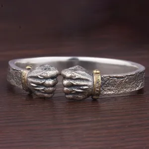 Wholesale powerful holding Silver Bracelet  personality retro solid Open Fist Power boxing bracelet