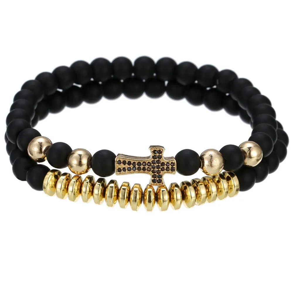 Wholesale Punk Bracelet Micro-set Zircon Diamond Ball Skull Set Bracelet Men's Bead Bracelet