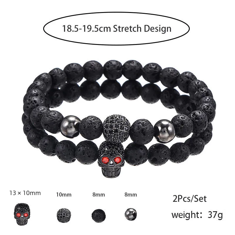 Wholesale Punk Bracelet Micro-set Zircon Diamond Ball Skull Set Bracelet Men's Bead Bracelet
