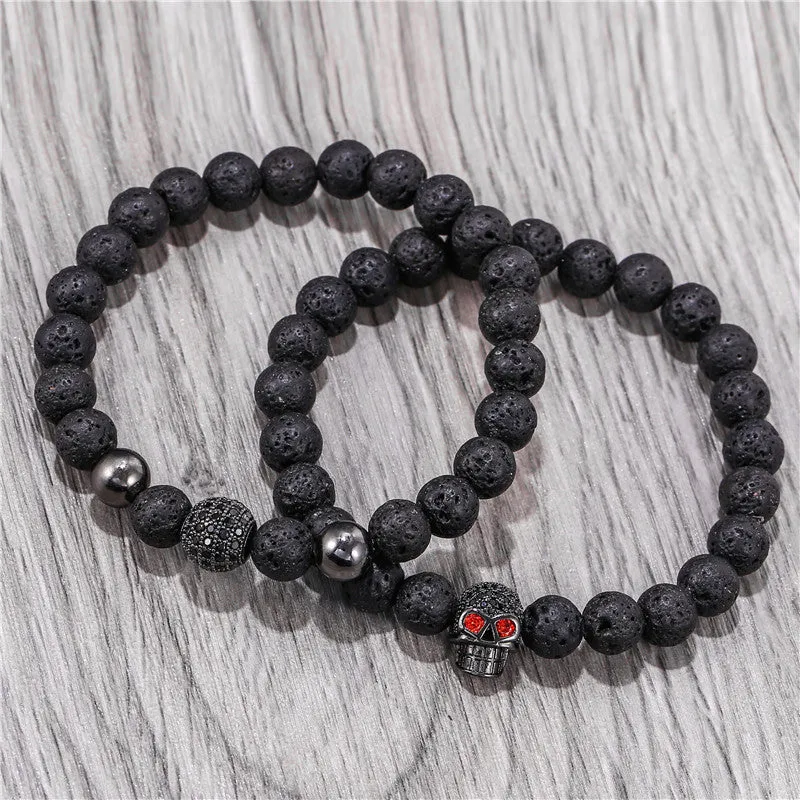Wholesale Punk Bracelet Micro-set Zircon Diamond Ball Skull Set Bracelet Men's Bead Bracelet