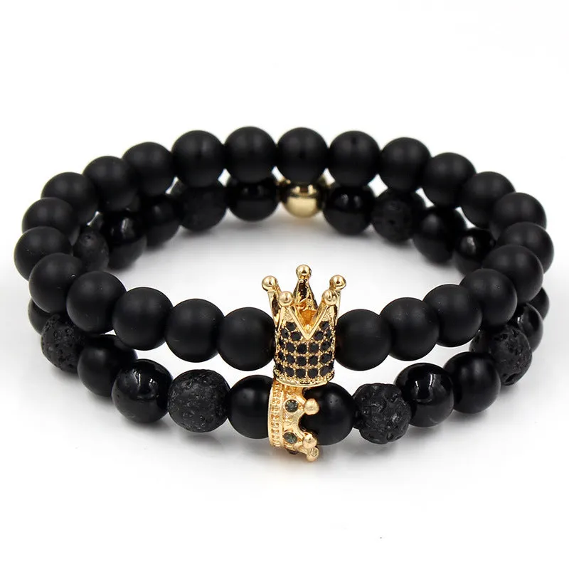Wholesale Punk Bracelet Micro-set Zircon Diamond Ball Skull Set Bracelet Men's Bead Bracelet