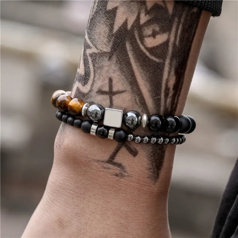 Wholesale Punk Bracelet Micro-set Zircon Diamond Ball Skull Set Bracelet Men's Bead Bracelet