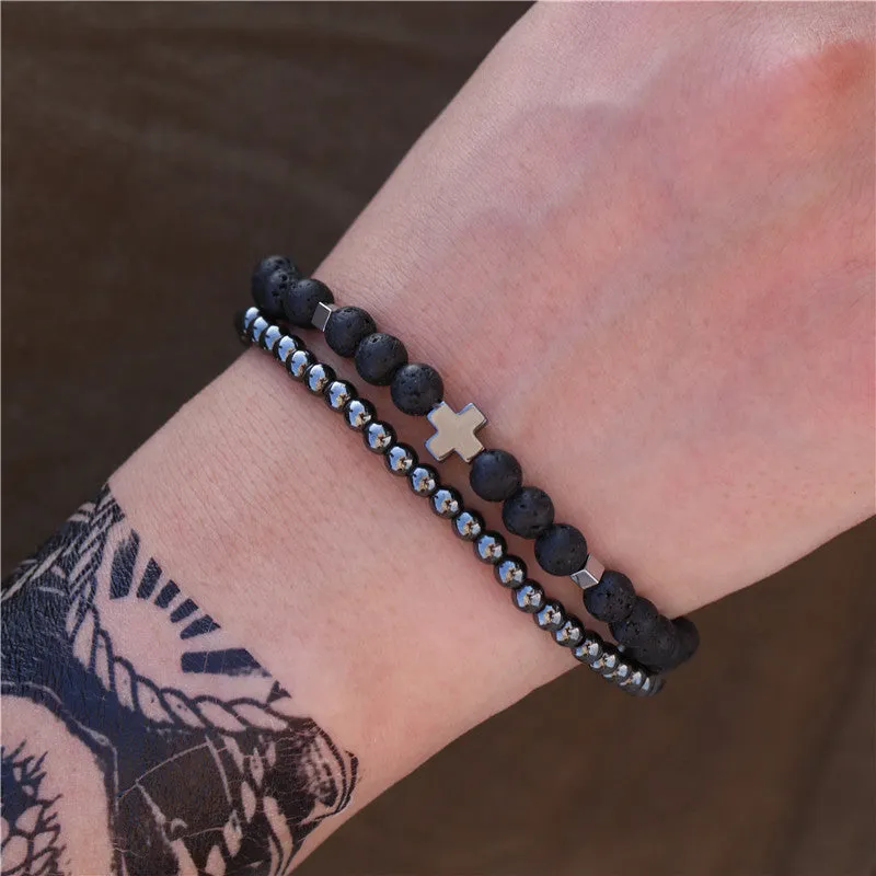 Wholesale Punk Bracelet Micro-set Zircon Diamond Ball Skull Set Bracelet Men's Bead Bracelet