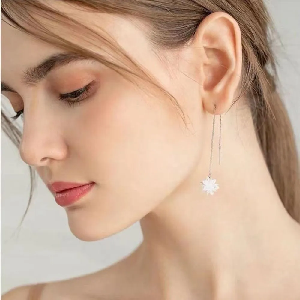 Wholesale Purple Ice Flower Chain Zircon Earrings