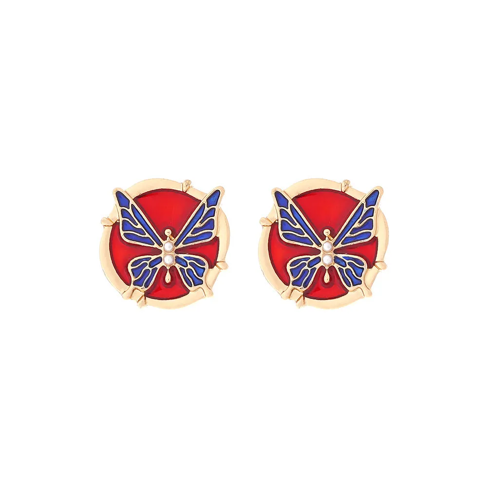 Wholesale Purple Oil Dropping Butterfly Alloy Earrings